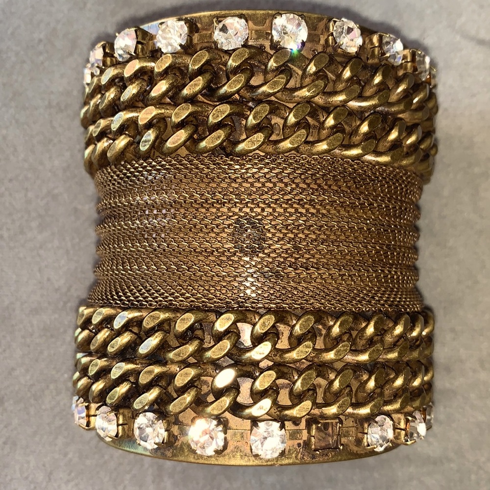 Brass and gold tone mixed chain bracelet
